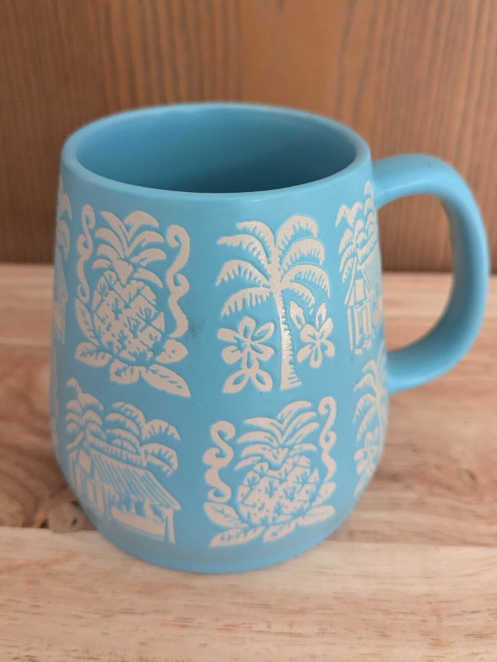 Large Tiki Mug Stoneware Aqua Blue Palm Pineapaple Tropical Opalhouse 24oz